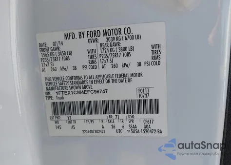 2014 Ford F-150 Xl from USA, damaged, VIN 1FTEX1CM4EFC96747
